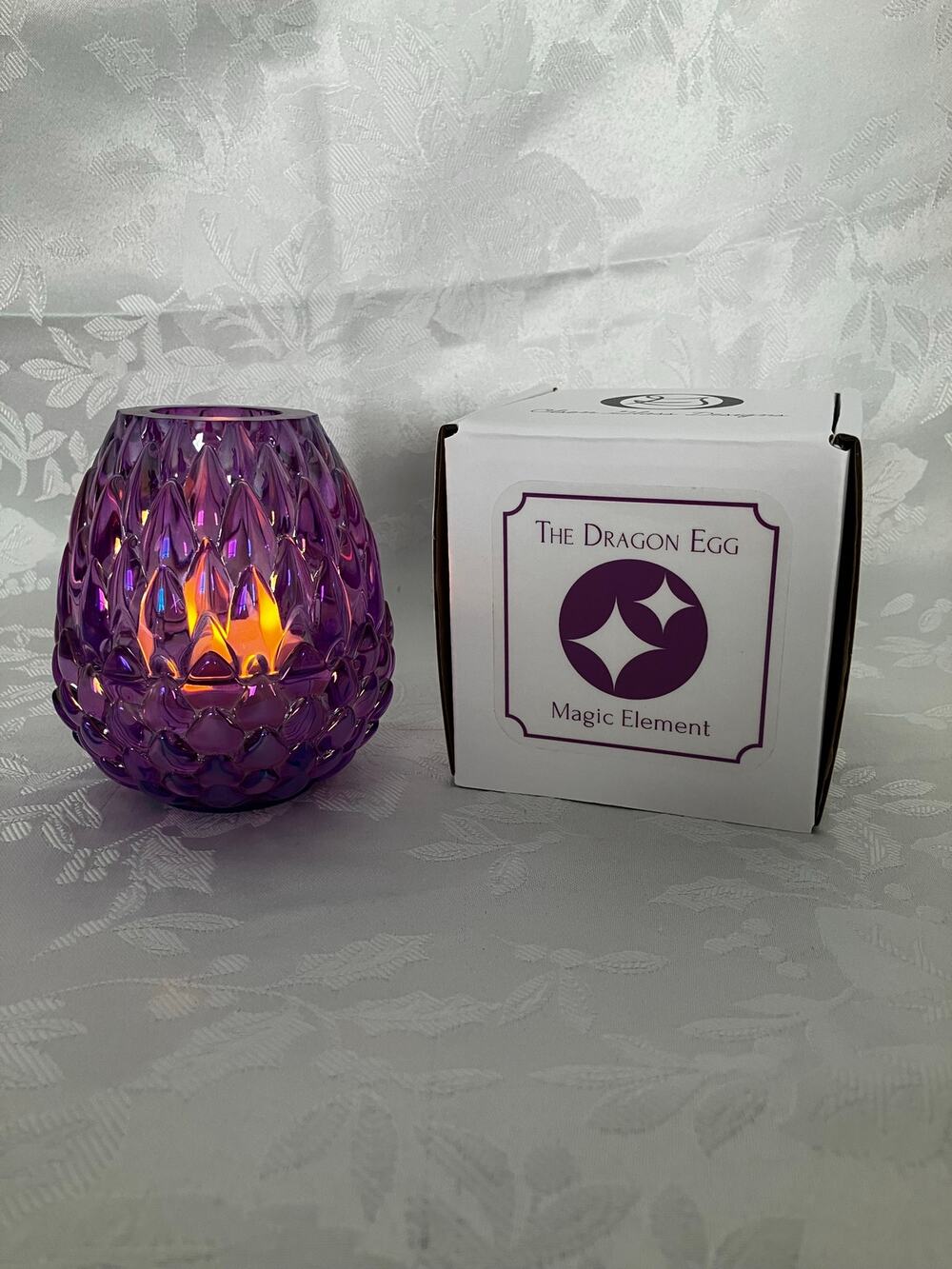 Olsen Glass Dragon Egg Fairy Lamp Magic Element Purple Iridescent Box